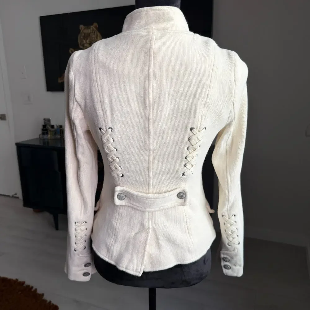 Free People We The Free Button Women's 8 Cream Moto Military Jacket Grunge